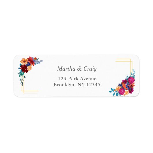 Mexicaanse Fiesta Flower Wedding Retour Adres Labe Etiket (Voorkant)