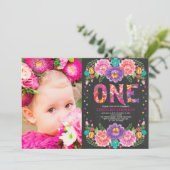  Mexicaanse Fiesta Flowers 1st Birthday Foto Kaart (Staand voorkant)