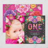  Mexicaanse Fiesta Flowers 1st Birthday Foto Kaart (Voorkant / Achterkant)