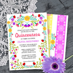 Mexicaanse Fiesta Folk Art Bloemen Quinceanera Kaart
