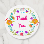 Mexicaanse Fiesta Folk Art Bloemen Roze Dank u Bedankjes Labels (Voorkant)