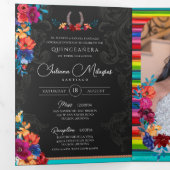 Mexicaanse Fiesta Folk art Floral Charro Quinceañe Drieluik Uitnodiging (Binnenzijde eerst)