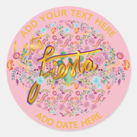 Mexicaanse Fiesta Folk Bloemen Gepersonaliseerd Ro Ronde Sticker (Voorkant)
