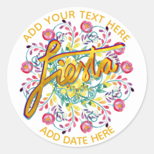 Mexicaanse Fiesta Folk Bloemen Gepersonaliseerd Wi Ronde Sticker