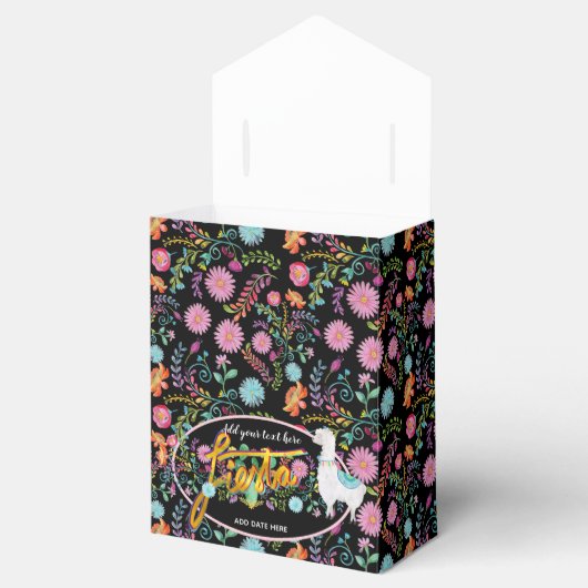 Mexicaanse Fiesta Folk Flowers Llama gepersonalise Bedankdoosjes (Geopend)