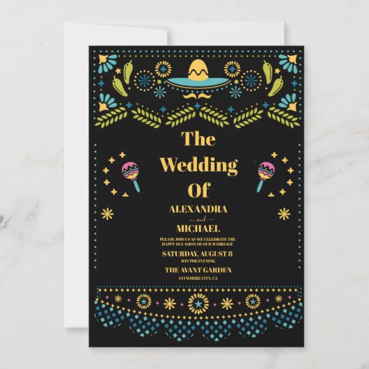 Mexicaanse Fiesta Folkart Bloemen Bruiloft Kaart (Voorkant)