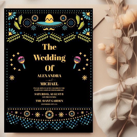 Mexicaanse Fiesta Folkart Bloemen Bruiloft Kaart