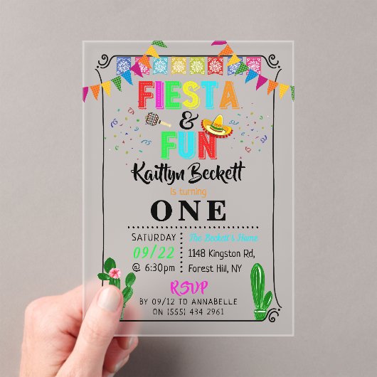 Mexicaanse Fiesta & Fun 1e verjaardag Acryl Uitnodigingen (Insitu (Draagbaar))