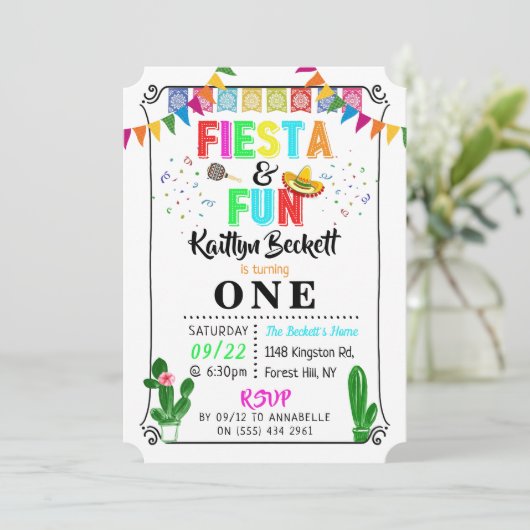 Mexicaanse fiesta & Fun 1e verjaardag Uitnodiging (Staand voorkant)