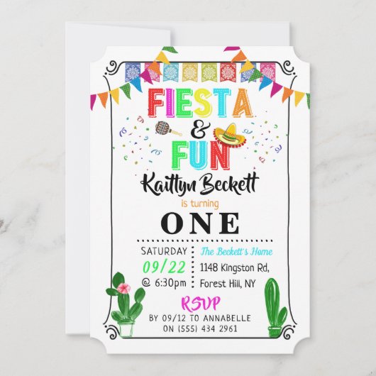 Mexicaanse fiesta & Fun 1e verjaardag Uitnodiging (Voorkant)