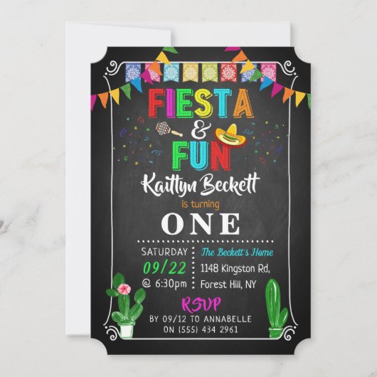 Mexicaanse fiesta & Fun 1e verjaardag Uitnodiging (Voorkant)