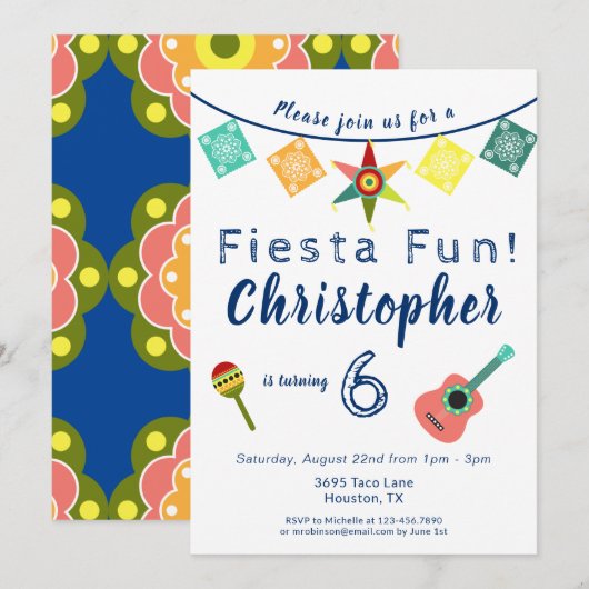 Mexicaanse Fiesta Fun Colorful Boys Birthday Party Kaart (Voorkant / Achterkant)