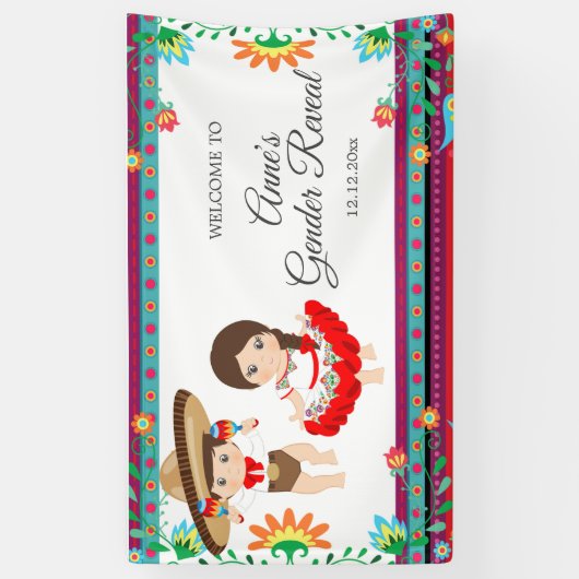 Mexicaanse Fiesta Gender onthulling Baby shower Ba Spandoek (Verticaal)