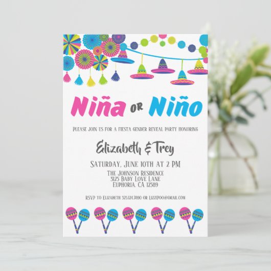 Mexicaanse Fiesta Geslacht onthullen Niña of Niño Kaart (Staand voorkant)