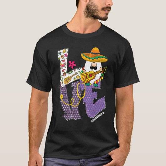 Mexicaanse Fiesta Gitaar Gnomen Liefde Verpleegste T-shirt (Voorkant)