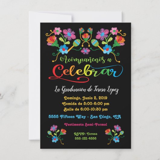 Mexicaanse Fiesta Graduation Party met borduurwerk Kaart (Voorkant)