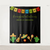 Mexicaanse Fiesta Graduation Party Zwart Achtergro Wandkleed (Voorkant)