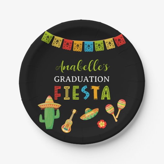Mexicaanse Fiesta Graduation Party Zwart Papieren Bordje (Voorkant)