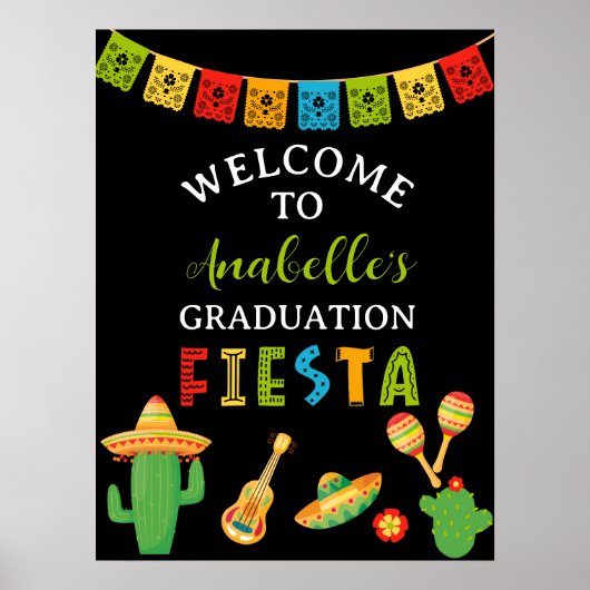 Mexicaanse Fiesta Graduation Party Zwart Welkom Poster (Voorkant)