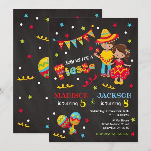 Mexicaanse Fiesta Joint Verjaardag Uitnodiging Boy (Voorkant / Achterkant)