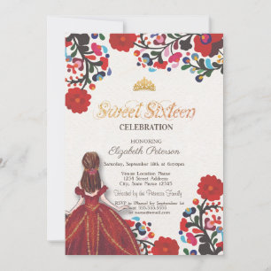 Mexicaanse Fiesta Jurk Tiara Bloemen Sweet 16 Kaart