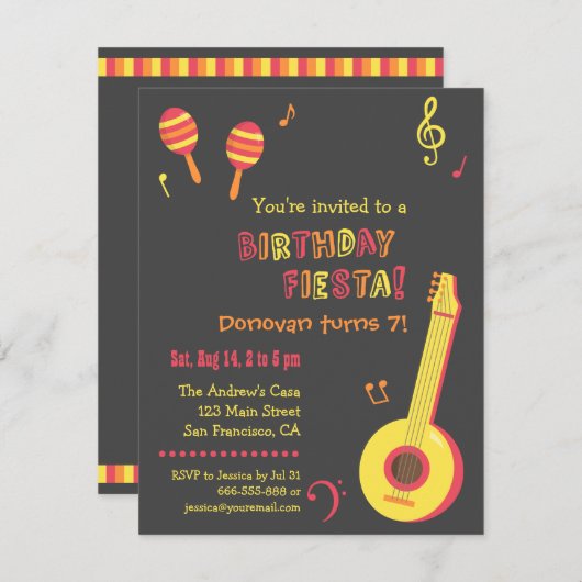 Mexicaanse Fiesta Kids verjaardagsfeestje uitnodig Kaart (Voorkant / Achterkant)