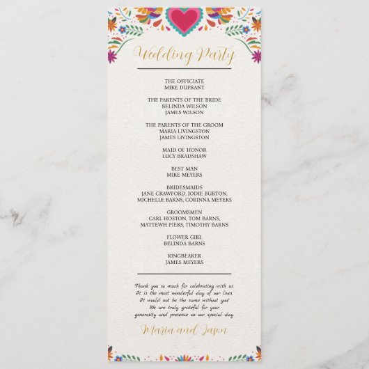 Mexicaanse Fiesta Kleurrijke Bloemen Botanische Hu Programmakaart (Achterkant)