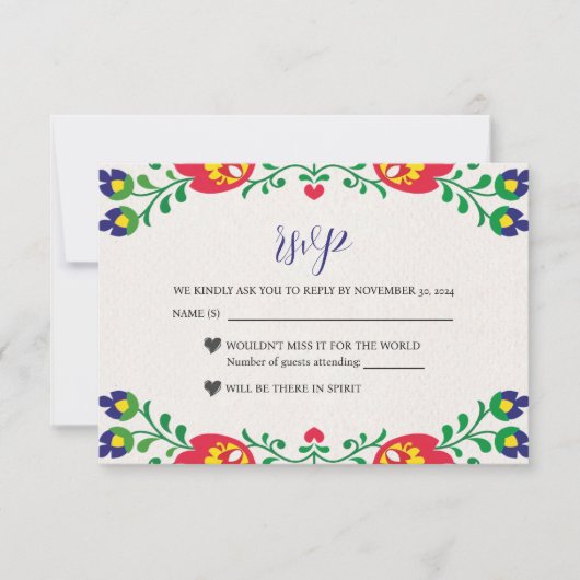 Mexicaanse Fiesta Kleurrijke Bloemen Botanische Hu RSVP Kaartje (Voorkant)