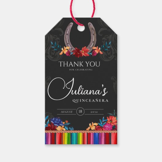 Mexicaanse Fiesta Kleurrijke Bloemen Charro Quince Cadeaulabel (Voorkant)