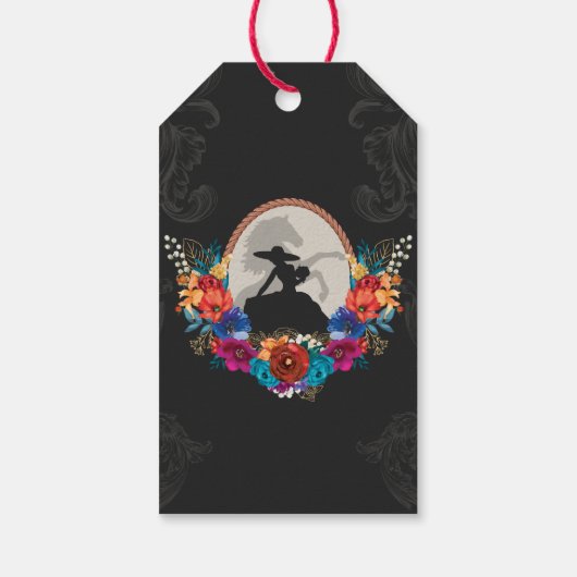 Mexicaanse Fiesta Kleurrijke Bloemen Charro Quince Cadeaulabel (Achterkant)