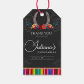 Mexicaanse Fiesta Kleurrijke Bloemen Charro Quince Cadeaulabel (Voorkant)