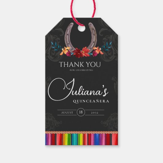 Mexicaanse Fiesta Kleurrijke Bloemen Charro Quince Cadeaulabel (Voorkant)