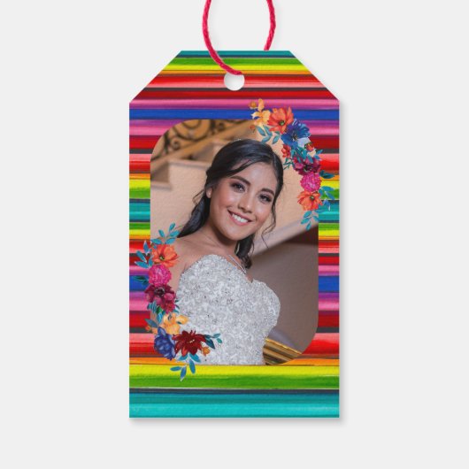 Mexicaanse Fiesta Kleurrijke Bloemen Charro Quince Cadeaulabel (Achterkant)