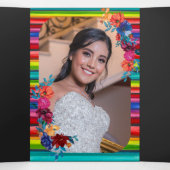 Mexicaanse Fiesta Kleurrijke Bloemen Charro Quince Drieluik Uitnodiging (Binnenkant midden)