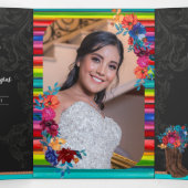 Mexicaanse Fiesta Kleurrijke Bloemen Charro Quince Drieluik Uitnodiging (Binnenkant midden)