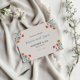 Mexicaanse Fiesta Kleurrijke Bloemen Modern Boda W Save The Date