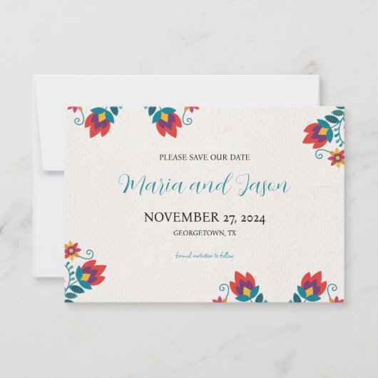 Mexicaanse Fiesta Kleurrijke Botanische Bloemen Hu Save The Date (Voorkant)