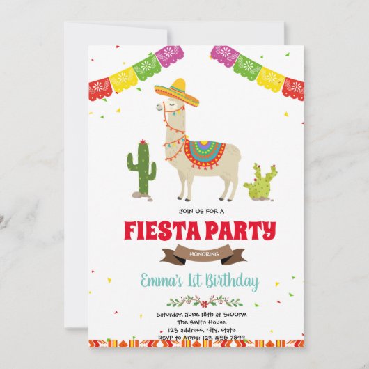 Mexicaanse fiesta lama uitnodiging voor verjaardag (Voorkant)