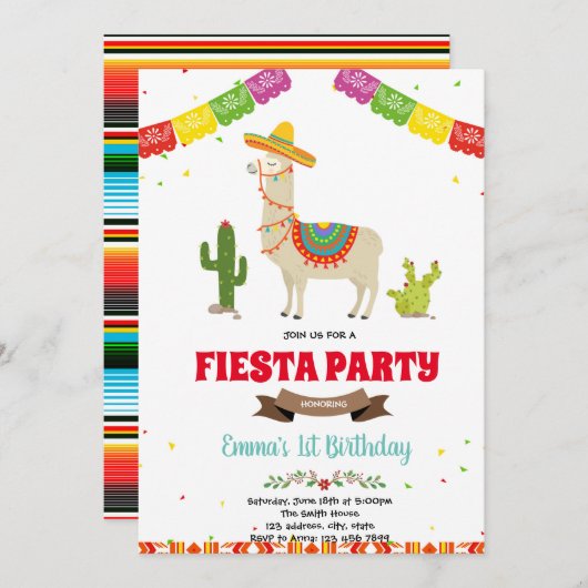 Mexicaanse fiesta lama uitnodiging voor verjaardag (Voorkant / Achterkant)