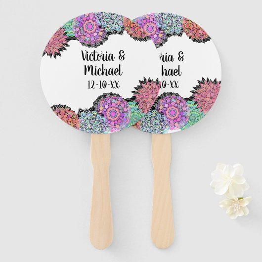 Mexicaanse Fiesta Mandala bloemen Hand Fans Handwaaier (Voorkant en achterkant)