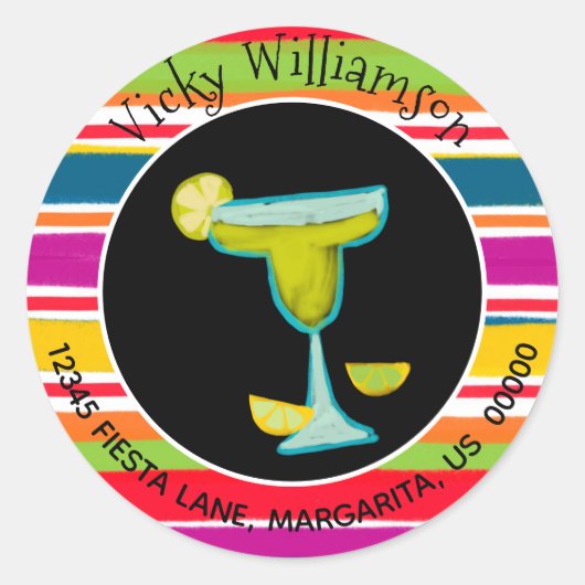 Mexicaanse Fiesta Margarita Gestreept retouradres Ronde Sticker (Voorkant)