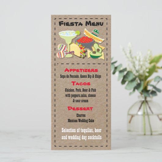 Mexicaanse Fiesta menu items faux kraft papier (Staand voorkant)