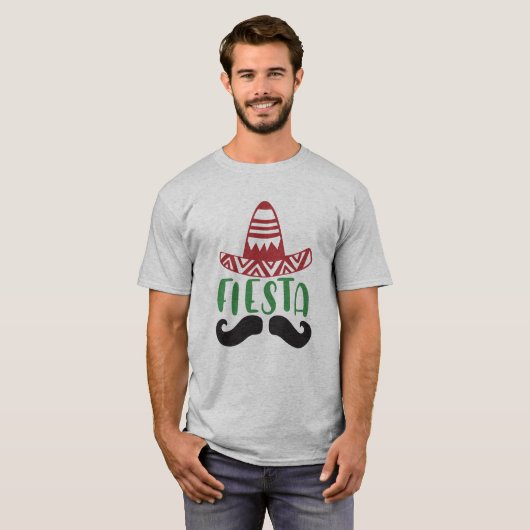 Mexicaanse Fiesta Mustache-Sombrero Design T-shirt (Voorkant volledig)