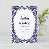 Mexicaanse Fiesta Navy Blue Talavera Save The Date (Staand voorkant)