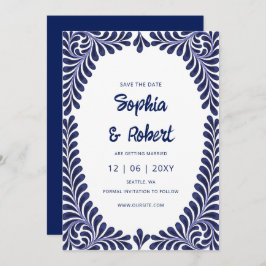 Mexicaanse Fiesta Navy Blue Talavera Save The Date