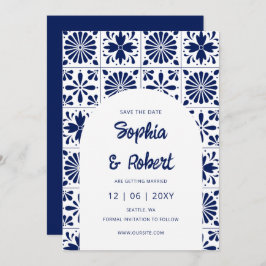 Mexicaanse Fiesta Navy Blue Talavera Tegels Save The Date
