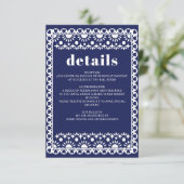 Mexicaanse Fiesta Navy Papel Picado Boho Wedding Informatiekaartje (Staand voorkant)