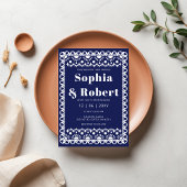 Mexicaanse Fiesta Navy Papel Picado Boho Wedding Kaart
