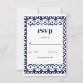 Mexicaanse Fiesta Navy Papel Picado Boho Wedding RSVP Kaartje (Voorkant)