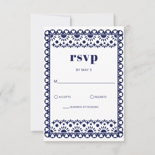 Mexicaanse Fiesta Navy Papel Picado Boho Wedding RSVP Kaartje (Voorkant)